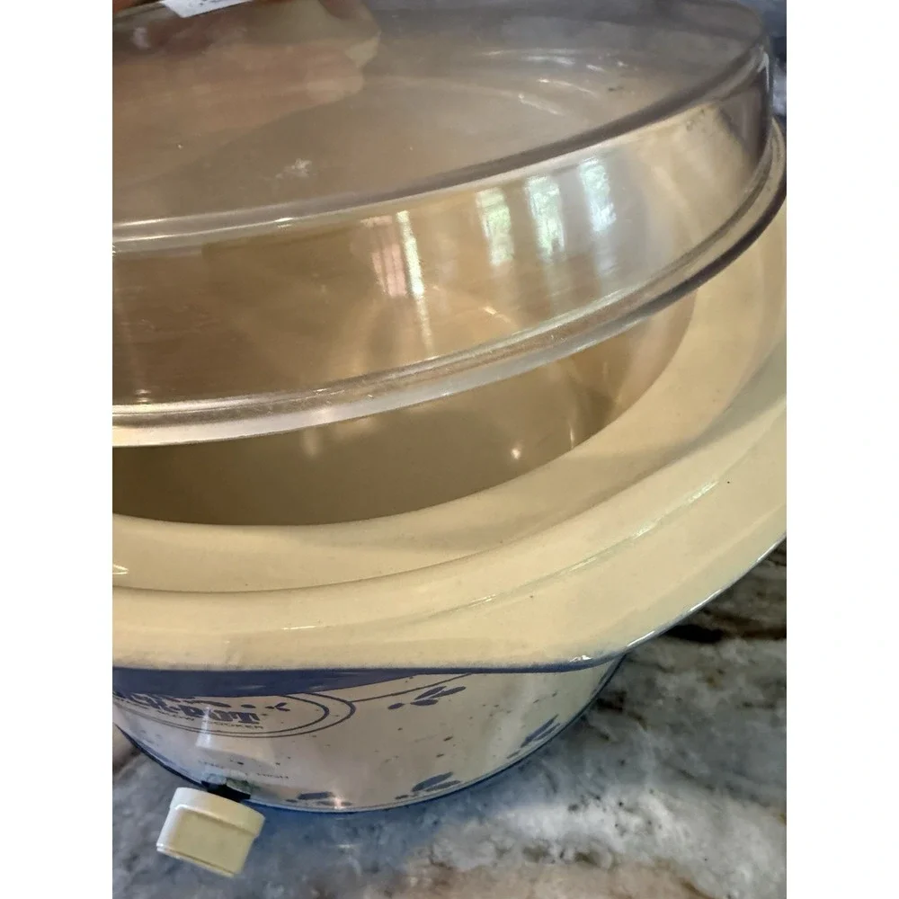 VTG Rival 5 Qt Crock Pot Slow Cooker Blue Cottage Country Stoneware w/ Lid 3355